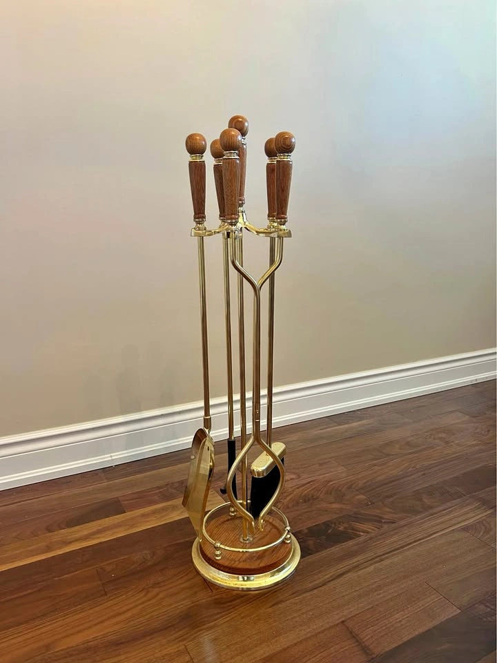 Vintage Solid Brass Fireplace Tool Set