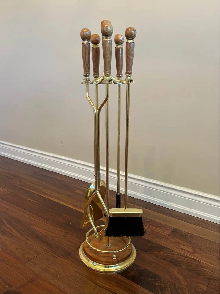 Vintage Solid Brass Fireplace Tool Set - photo 2