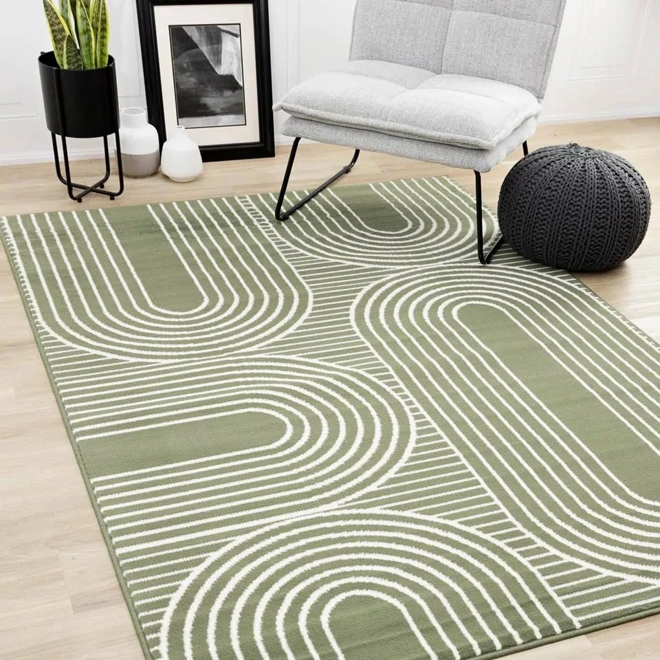 Fresno Green Cream Curves High-Traffic Area Rug