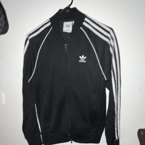 adidas Men's Black/White 3-Stripe Full Zip Track Jacket Size M
