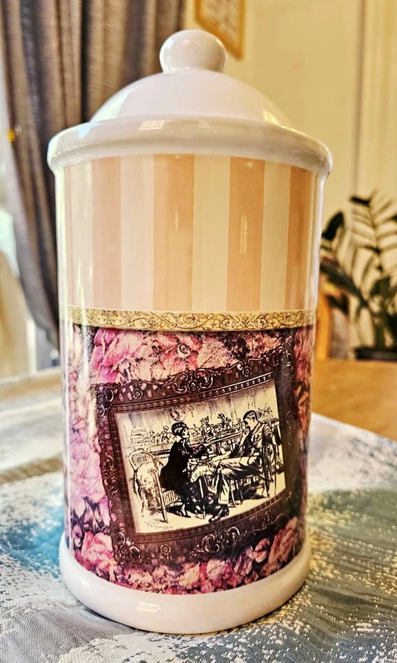 Rare Find Vintage Pink Victorian Ceramic Cookie Jar