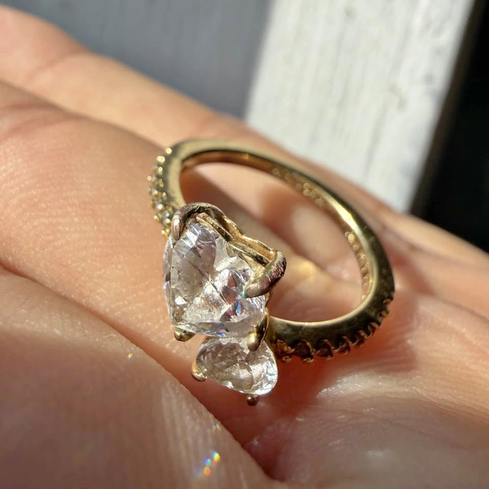 Pandora Sparkling Double Heart Ring – 14k Gold Plated (Size 50)