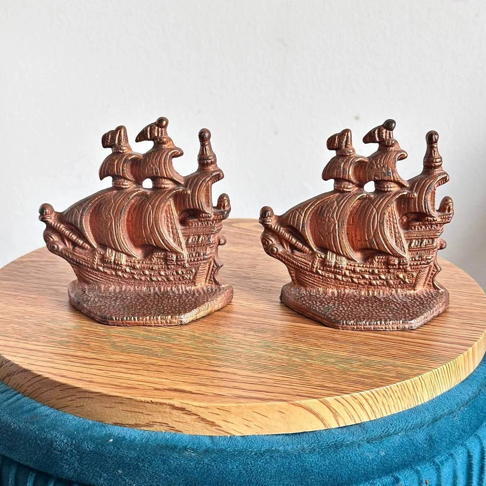 Vintage Cast Metal Clipper / Galleon Sailing Ship Bookends