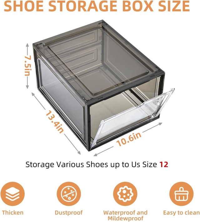 Large Clear Plastic Stackable Shoe Boxes Magnetic Doors - 12box - photo 4