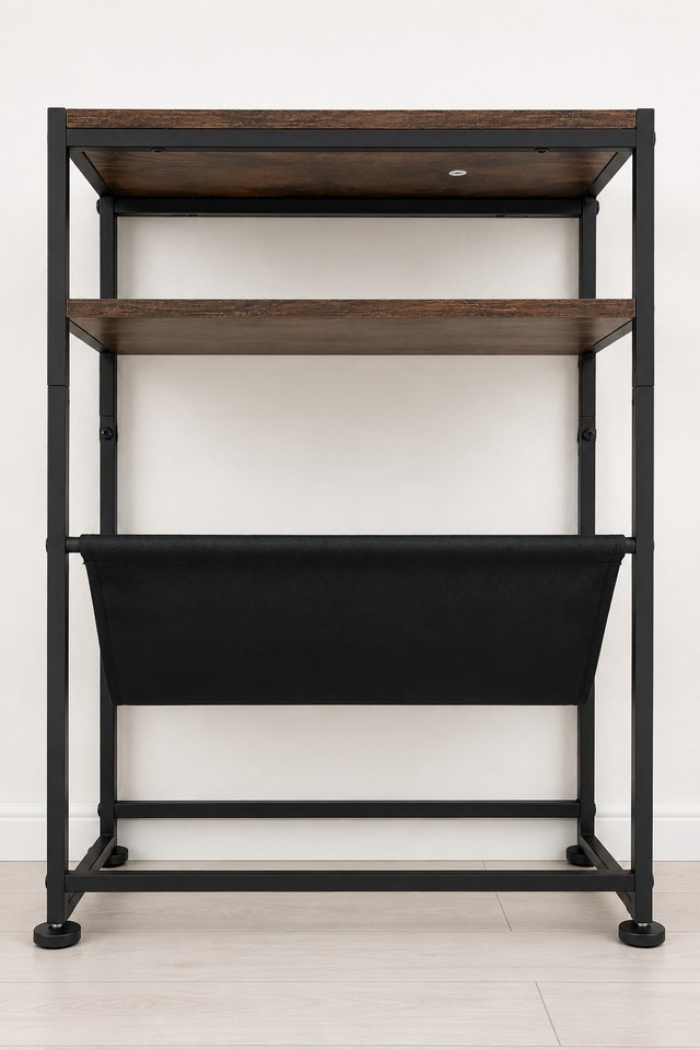 Rustic Industrial 3-Tier Side Table with Fabric Magazine Sling - photo 3