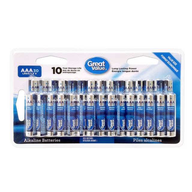 Brand New Great Value AAA Alkaline Batteries (30-Pack)