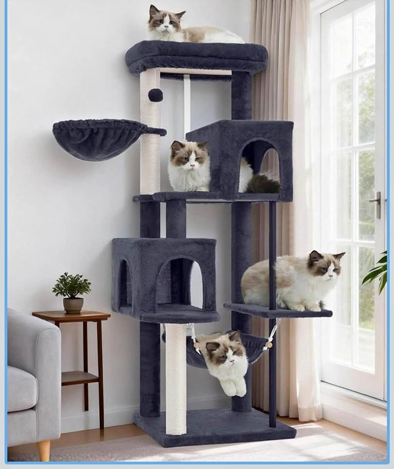 51" Multi-Level Cat Tree with Double Condos and Hammocks