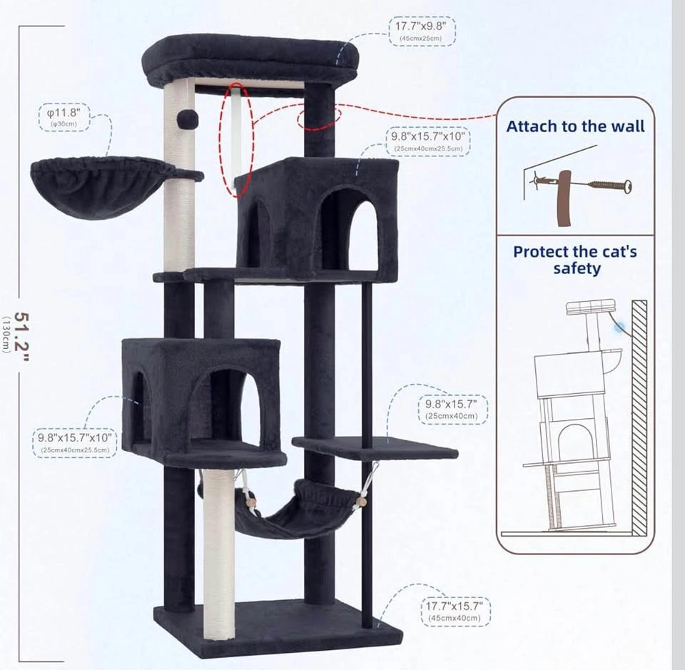 51" Multi-Level Cat Tree with Double Condos and Hammocks - photo 4