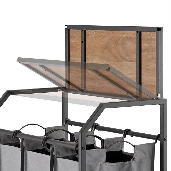 3-Bag Rolling Laundry Sorter with Wood Top brand new
