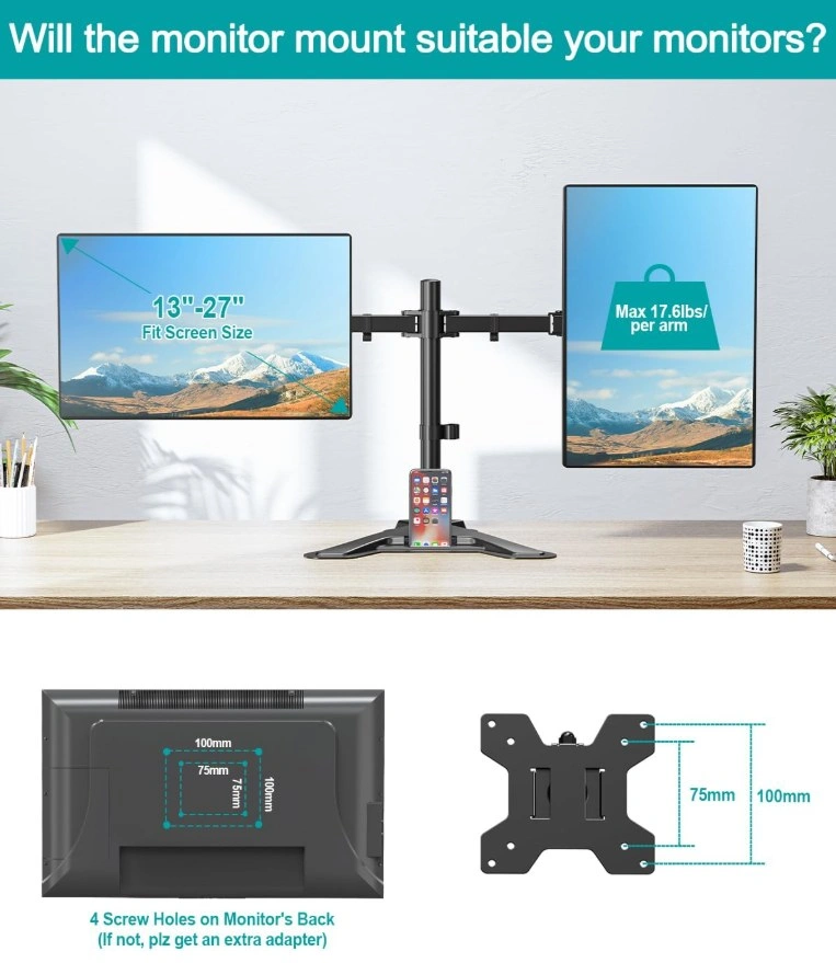Brand New Dual Monitor Stand with Heavy-Duty V-Base (Fits 13"-27 - photo 4