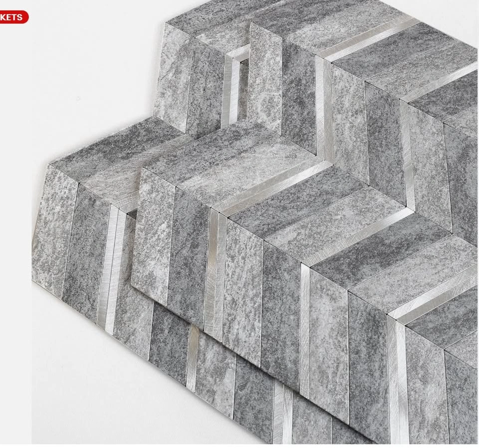 Grey & Aluminium Herringbone Peel-and-Stick Wall Tiles - photo 2