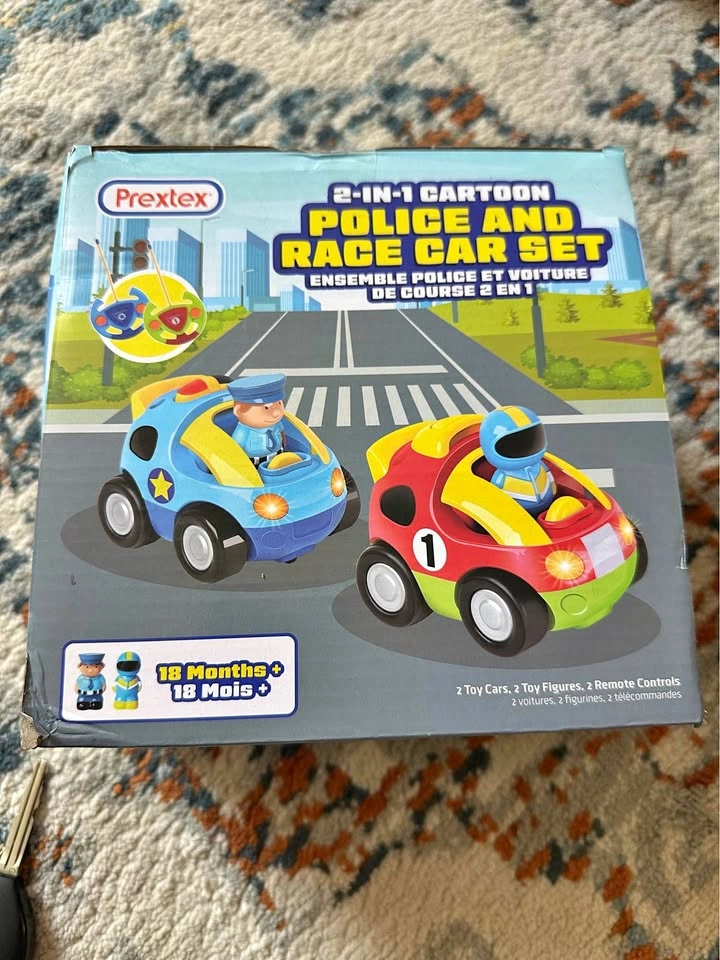 Prextex 2-in-1 Cartoon Police and Race Car Set
