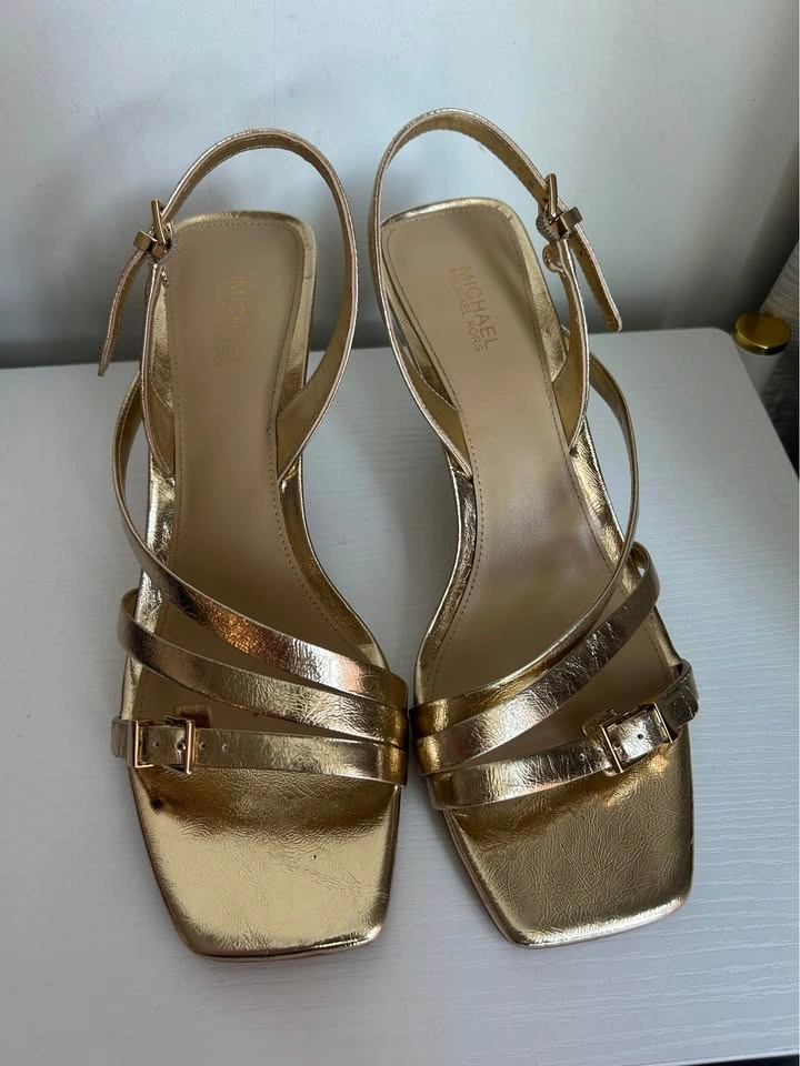 Michael Kors Metallic Gold Strappy Heeled Sandals Size 9 - photo 3