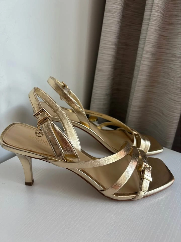 Michael Kors Metallic Gold Strappy Heeled Sandals Size 9 - photo 4