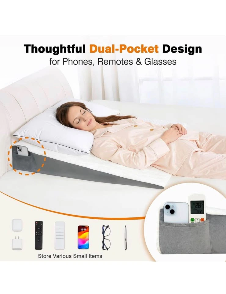Bed Wedge Pillow with Dual Pockets - photo 2