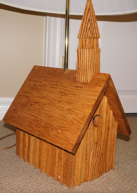 Solid Oak Table Lamp Handcrafted Unique Church - photo 2