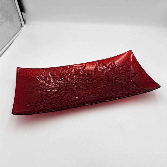 Glass Decorative Poinsettia Serving Platter Tray Like New Red - photo 2