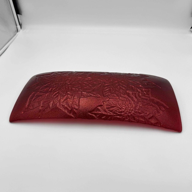 Glass Decorative Poinsettia Serving Platter Tray Like New Red - photo 3