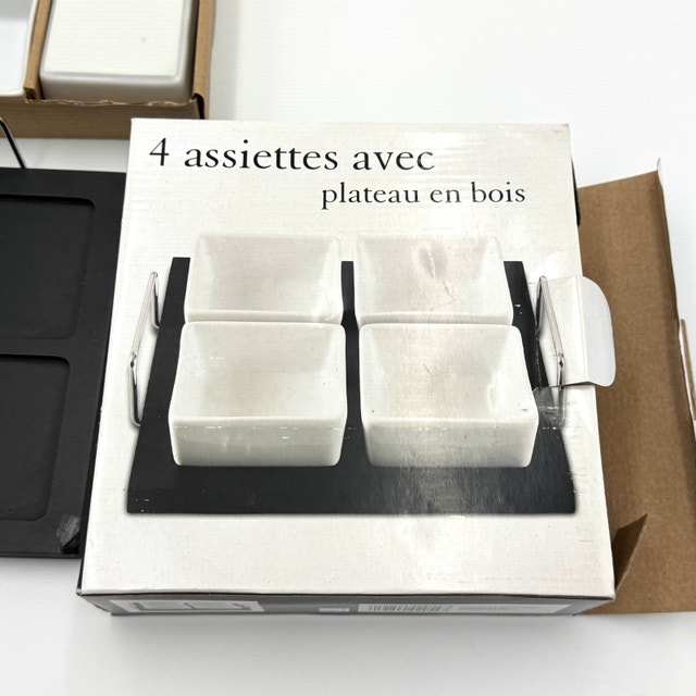 4 Appetizer Plates With a Wooden Tray