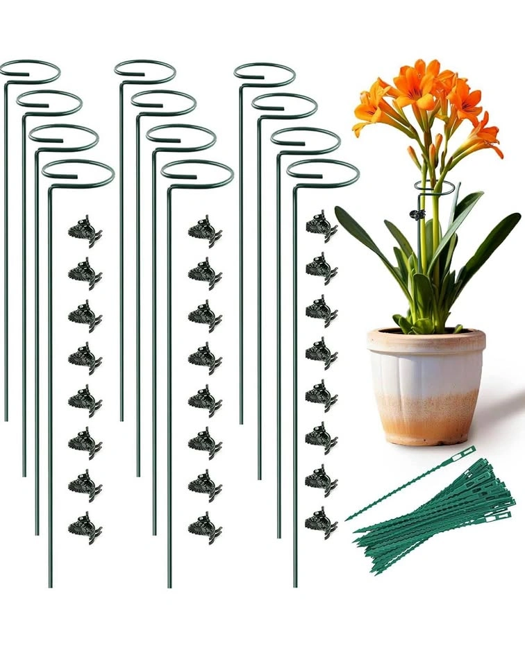 12-Piece Green Plant Support Stakes with Clips and Ties