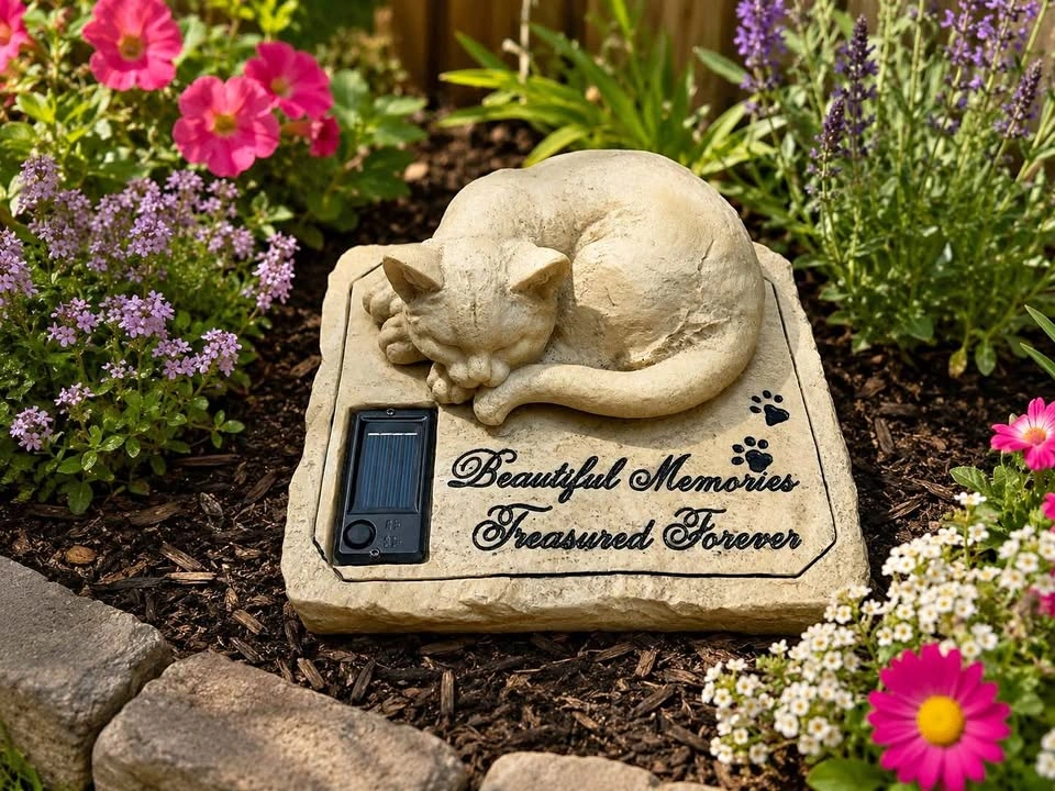 Memorial Stone Pet Cat Garden Stone Solar Light