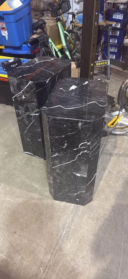 Pair of Heavy Black Marble Pedestal / Side Tables – 30” Tall - photo 2
