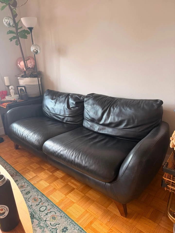 Black Leather Mid-Century Modern Sofa - photo 2