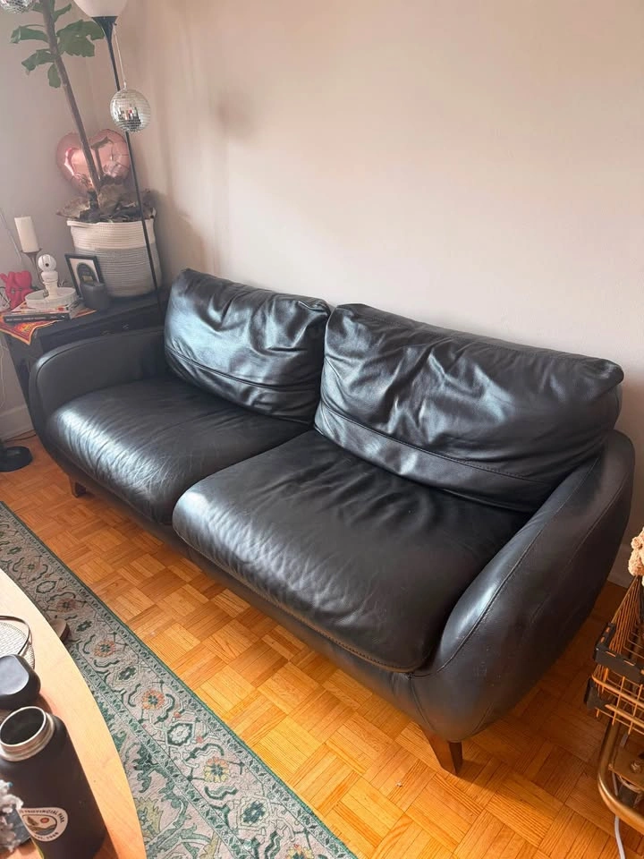Black Leather Mid-Century Modern Sofa - photo 3