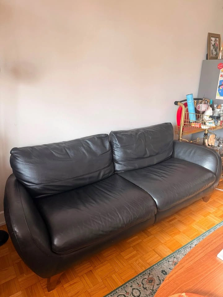 Black Leather Mid-Century Modern Sofa - photo 4