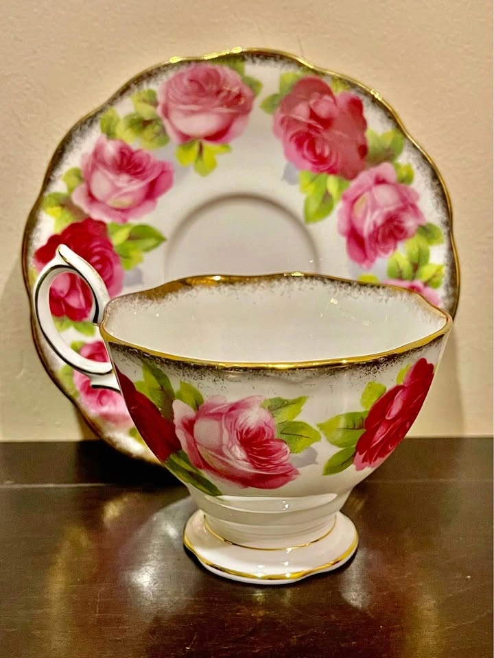 Vintage Royal Albert Old English Rose Teacup and Saucer Set