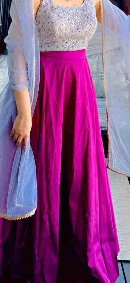 Magenta and Silver Designer Lehenga with Dupatta