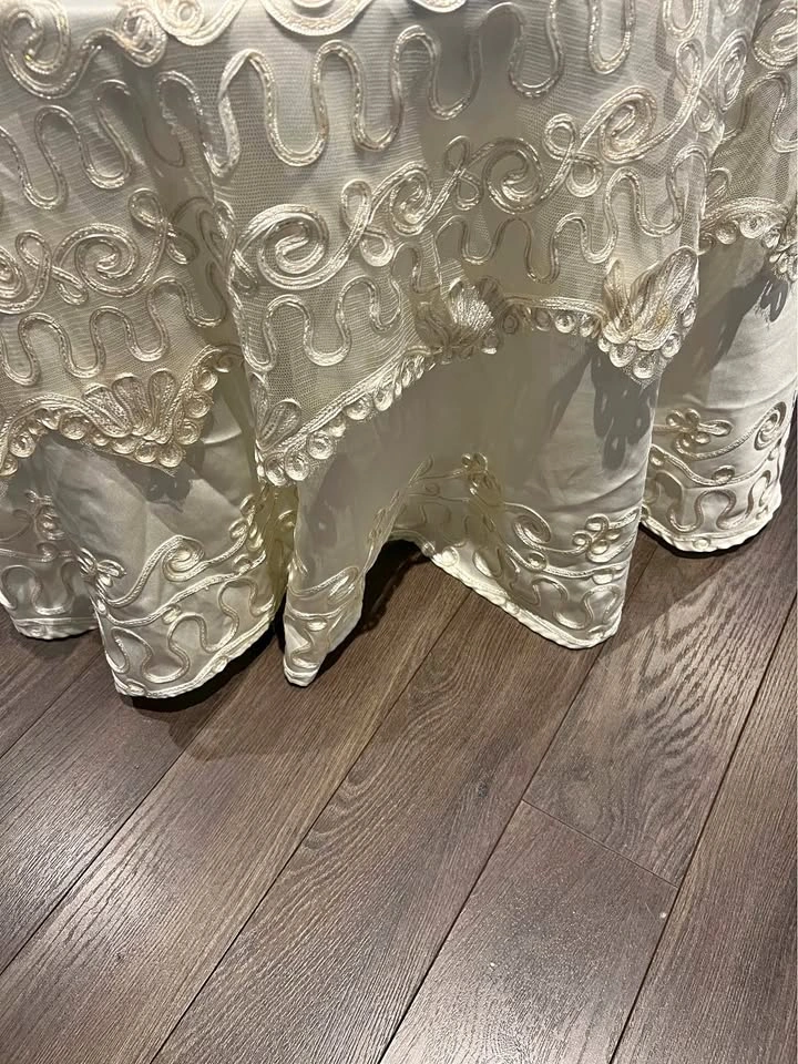 Embroidered Lace and Satin Round Tablecloth Set