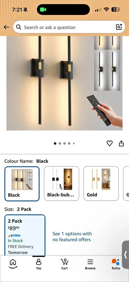 LED Wall Sconces - 2 Pack with Remote