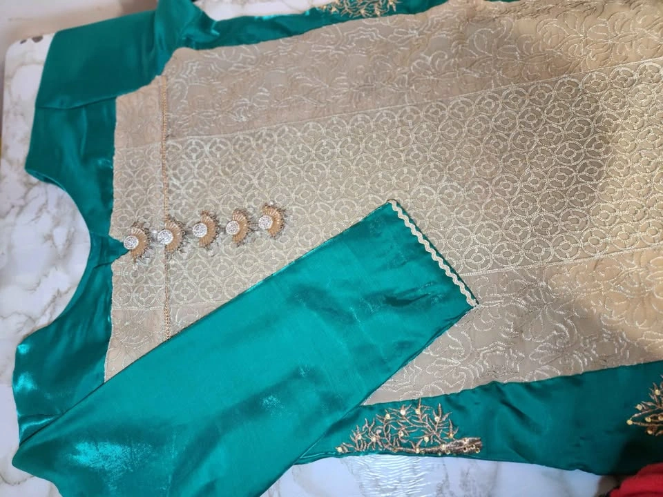 Teal Gold Embroidered 3-Piece Indian Pakistani Dress Set - photo 5