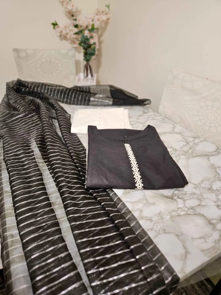 Black & White 3-Piece Kurta Set