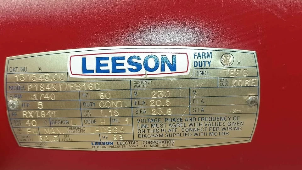 Leeson 5 HP Electric Motor 230V 1740 RPM Farm Duty - photo 4