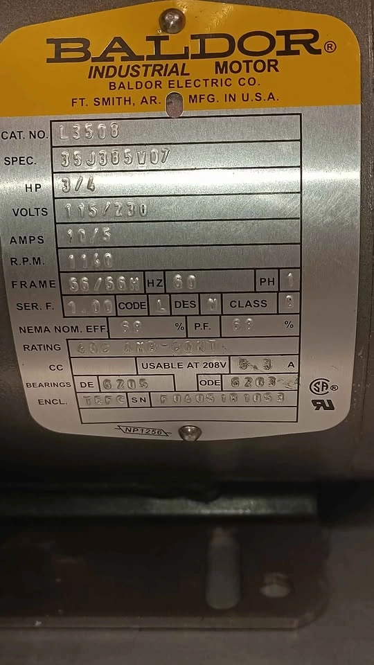 Baldor 3/4 hp L3508 115 / 230 volts 1140 rpm - photo 3