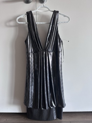 A.B.S. by Allen Schwartz Metallic Silver/Charcoal Dress - S