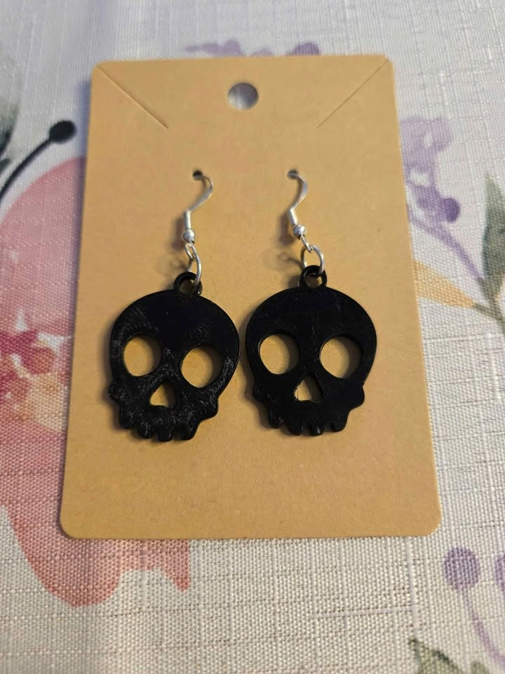 3D Printed Skull Earrings – Black – PLA Jewelry - photo 2