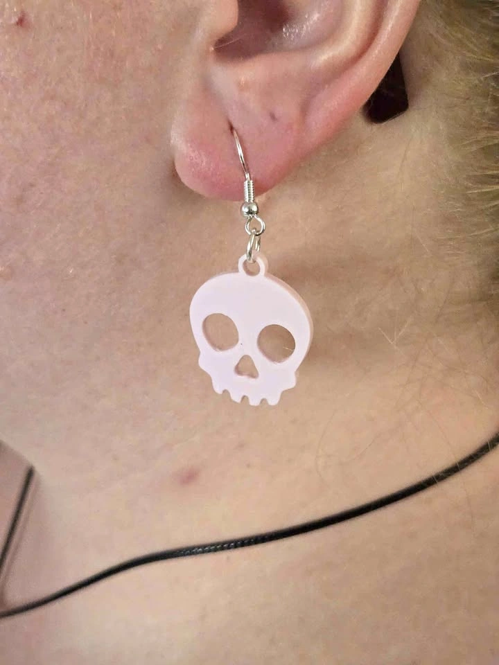 3D Printed Skull Earrings – Pink – PLA Jewelry