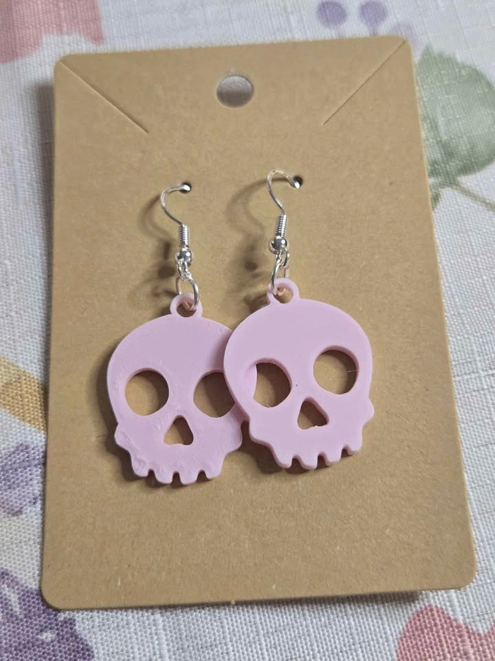 3D Printed Skull Earrings – Pink – PLA Jewelry - photo 2