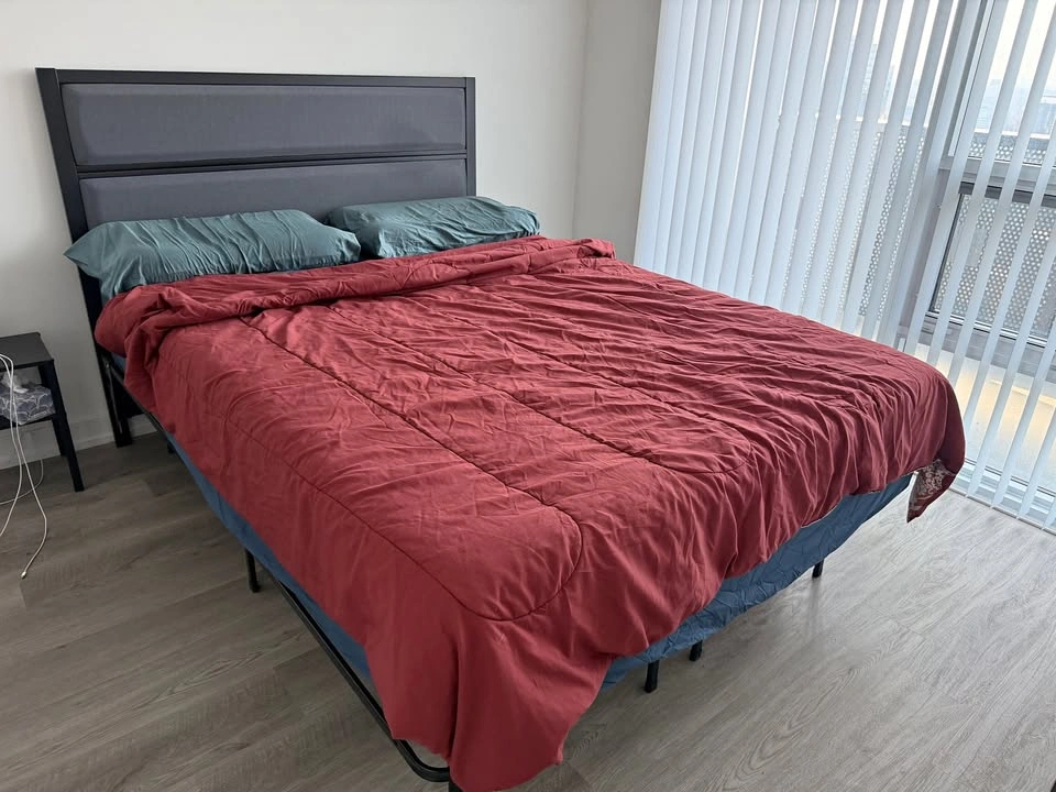 Zinus Queen Bed Frame, Mattress, and Upholstered Headboard