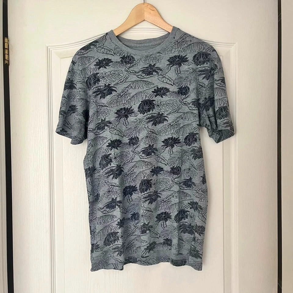Le 31 men’s organic cotton t-shirt, floral, blue, Small
