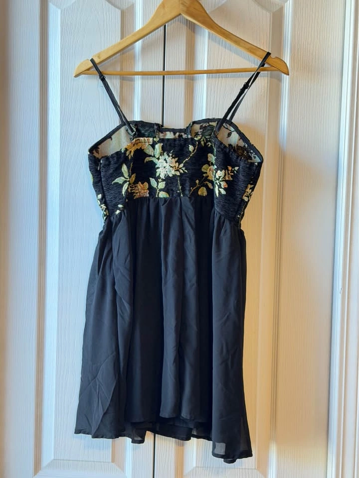 Floral Tapestry Lace-Up Chiffon Mini Dress - photo 2