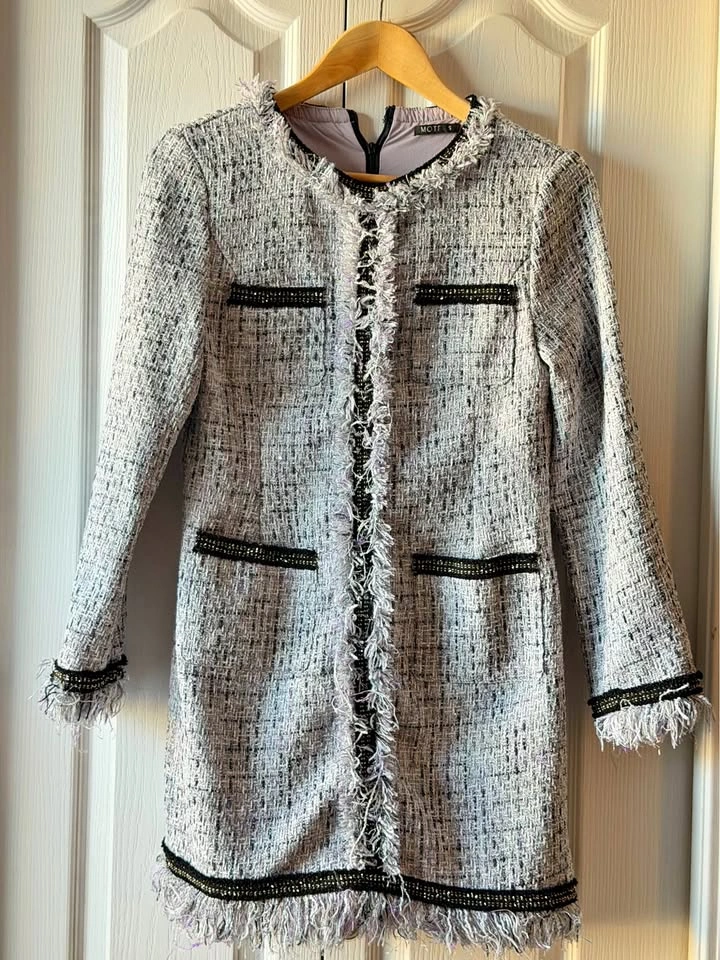 Ann Taylor Navy Blue Sequin & Beaded Long Sleeve Mini Dress