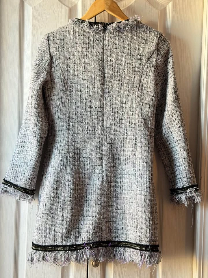 Ann Taylor Navy Blue Sequin & Beaded Long Sleeve Mini Dress - photo 2