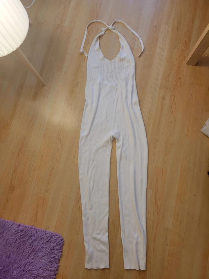Zara White Ribbed Knit Halter Jumpsuit - photo 2