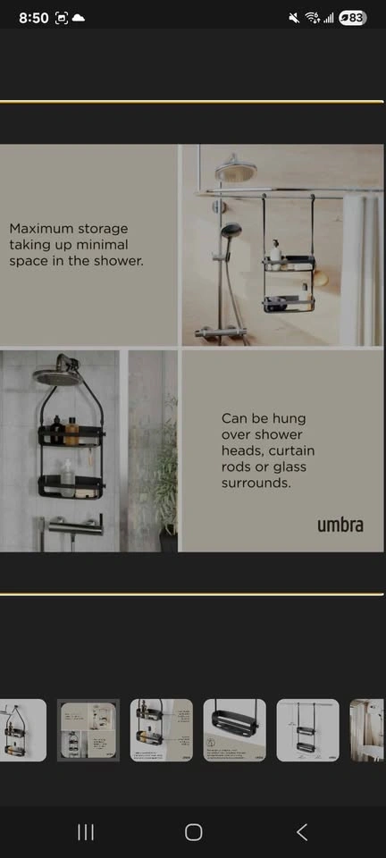 Umbra Flex Adhesive Rigid Plastic Shower Caddy, Black - photo 3