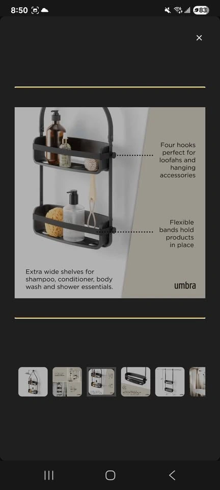 Umbra Flex Adhesive Rigid Plastic Shower Caddy, Black - photo 4