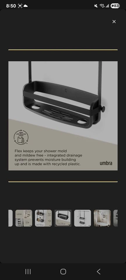 Umbra Flex Adhesive Rigid Plastic Shower Caddy, Black - photo 5
